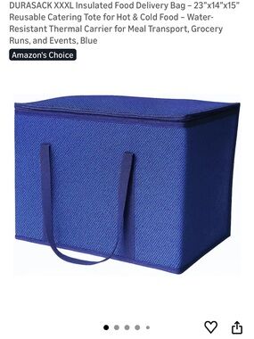 Blue Insulated Food Delivery Bag - Reusable Thermal Tote